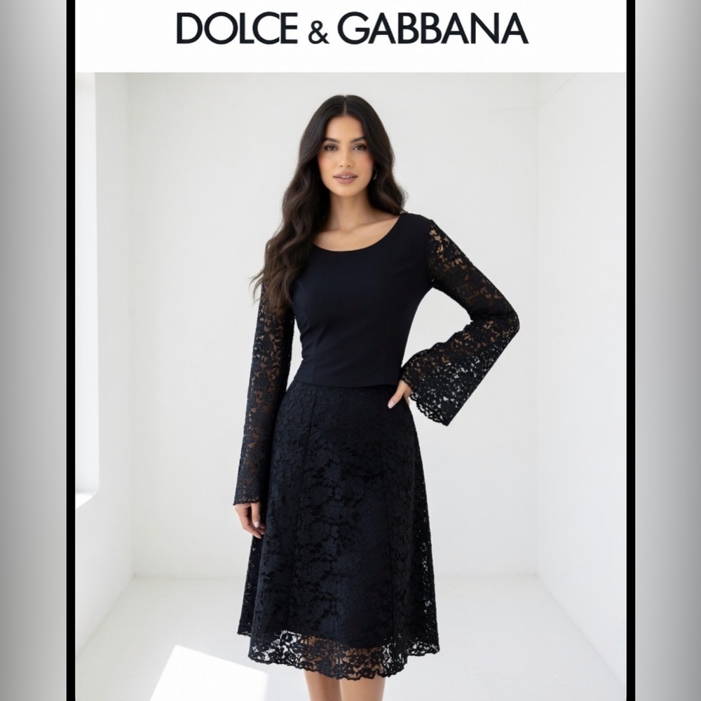 Vintage 90βs Dolce & Gabbana Black Lace Sleeve Top